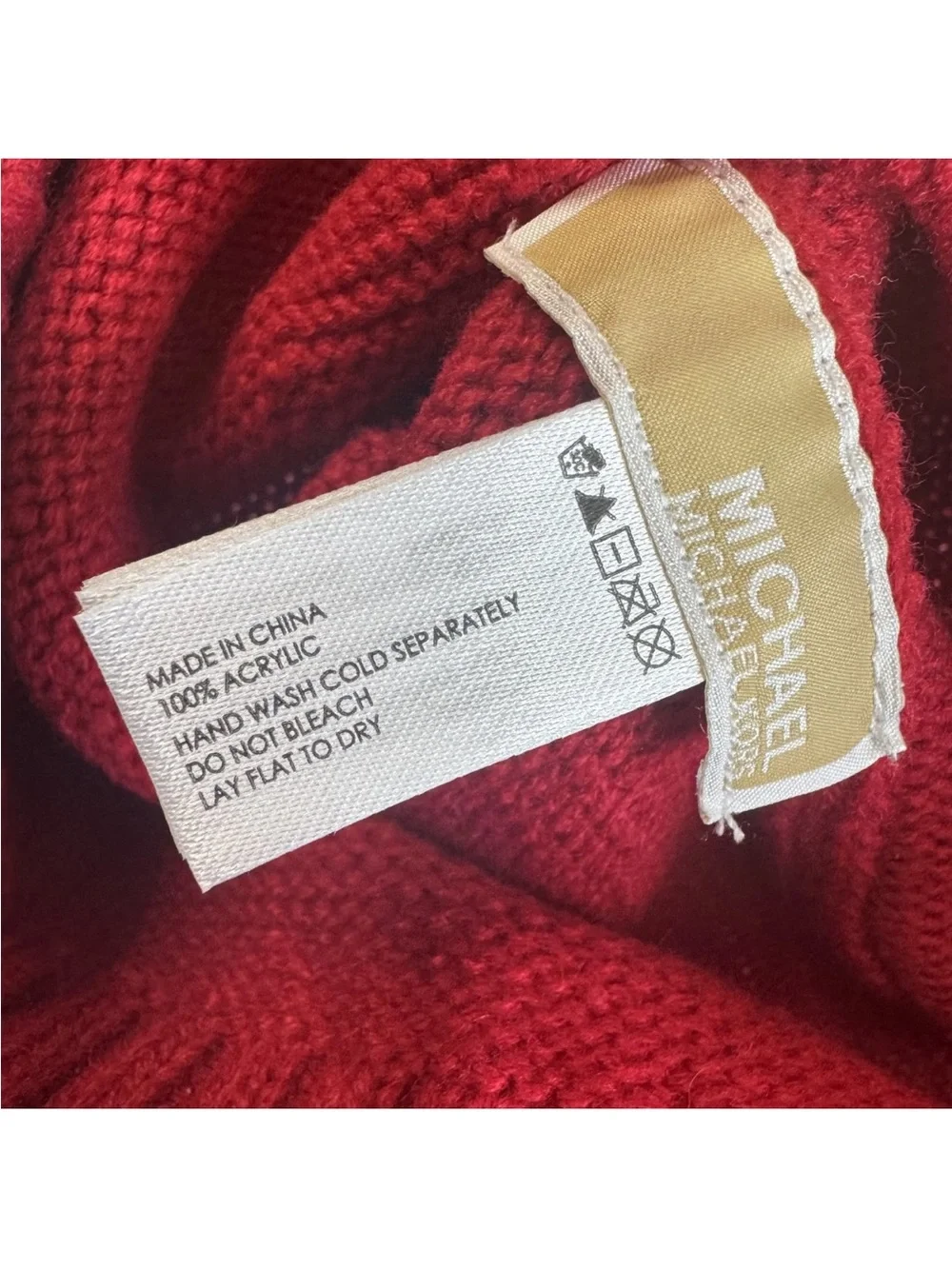 Michael Kors Red Acrylic Beanie Knit Hat Gold MK Logo